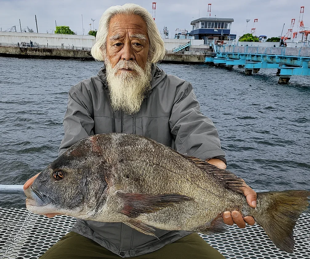 本牧海釣り施設でクロダイを釣る米田