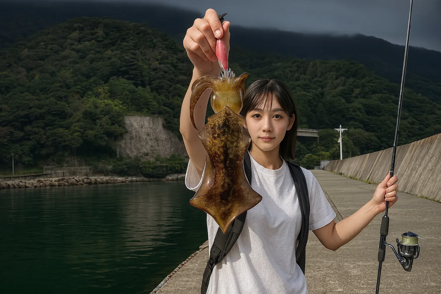 田烏漁港でアオリイカの釣果を得た国生
