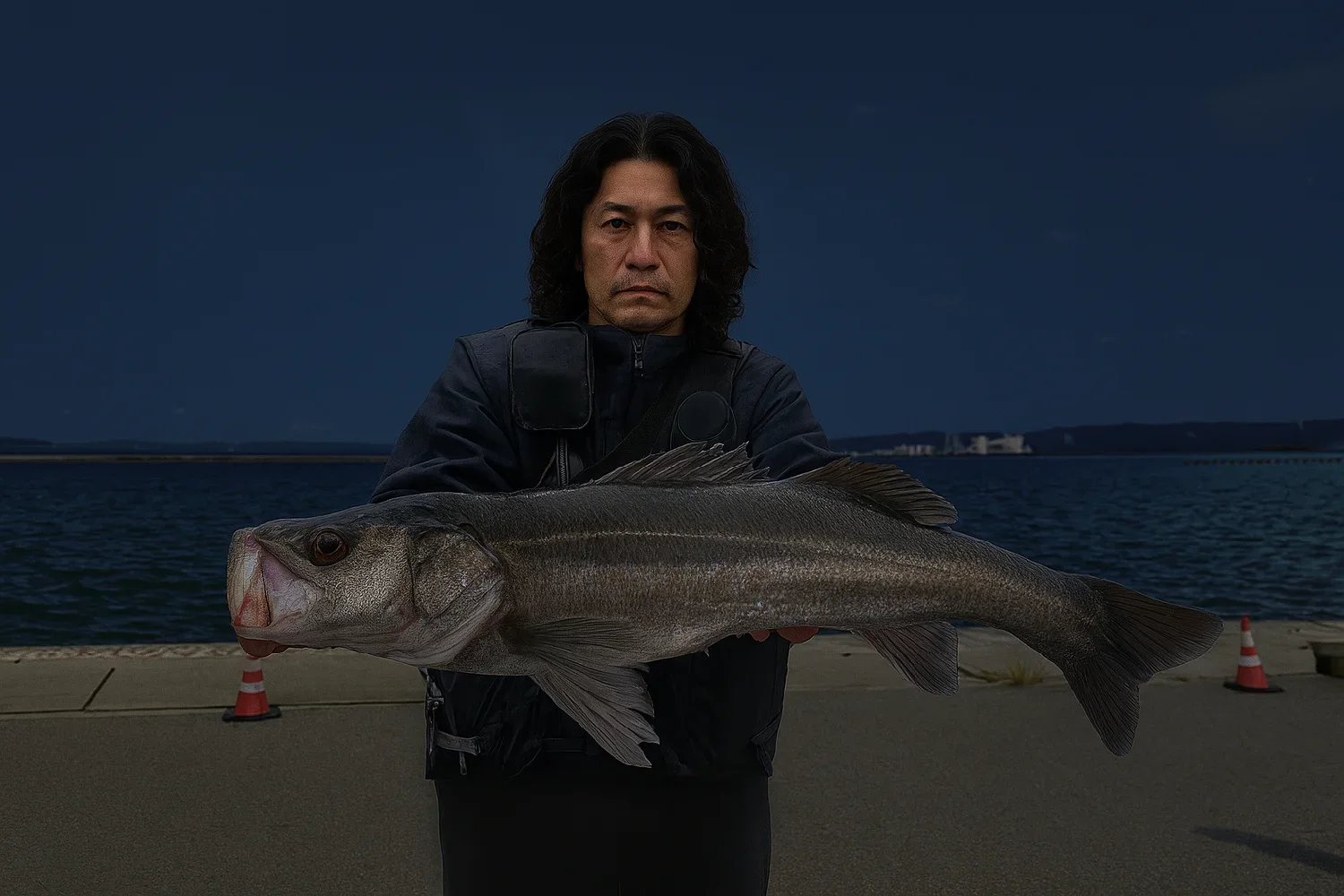 七尾港でシーバスの釣果を得た岸本
