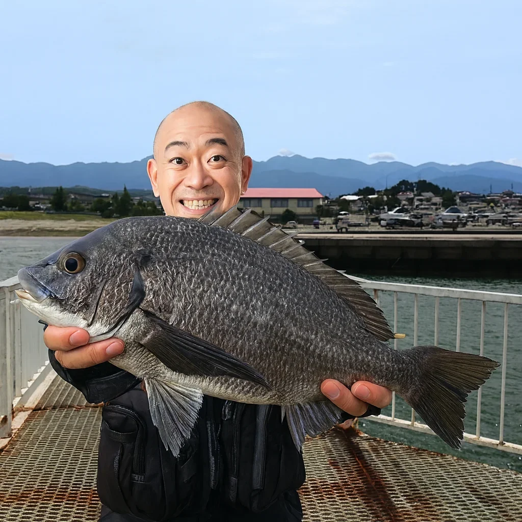 石田フィッシャリーナでクロダイの釣果を得たがんだま君