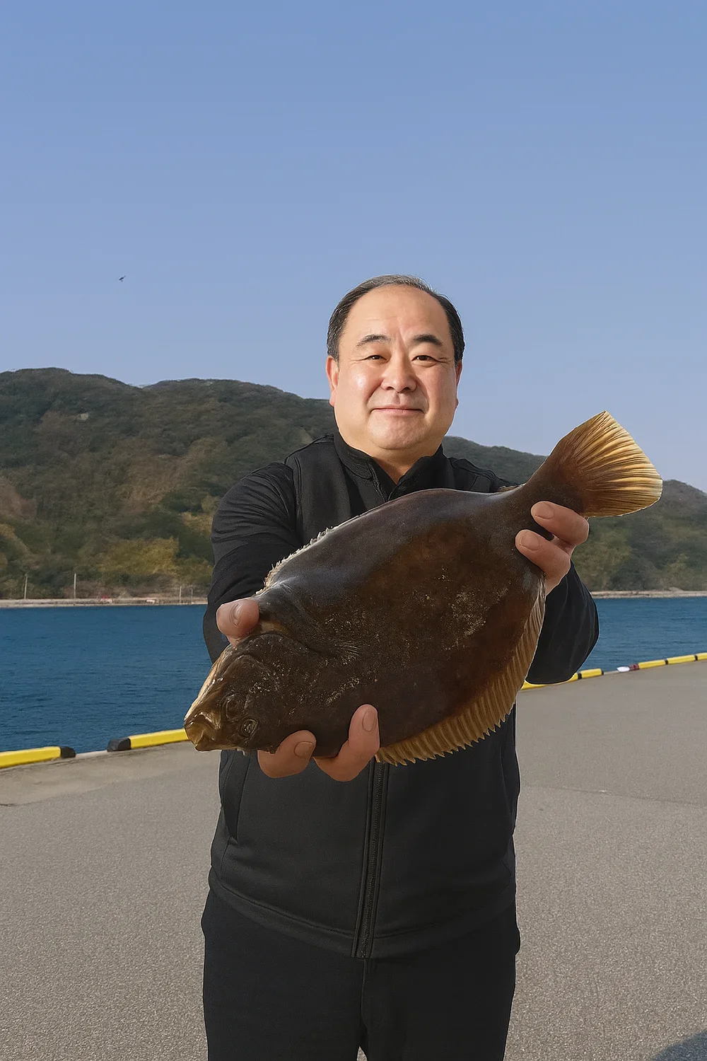 境水道でカレイを釣る持田