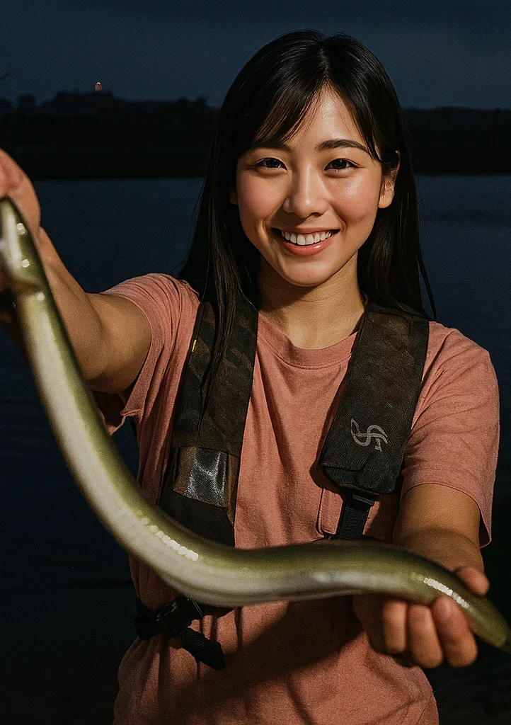 多摩川でウナギを釣る黒川