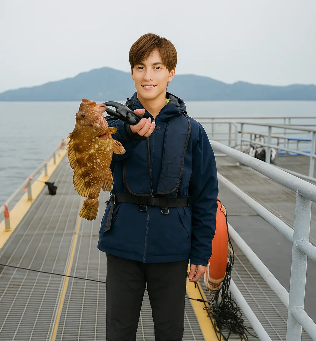 宮津市立海洋つり場でアコウの釣果を得た久良木