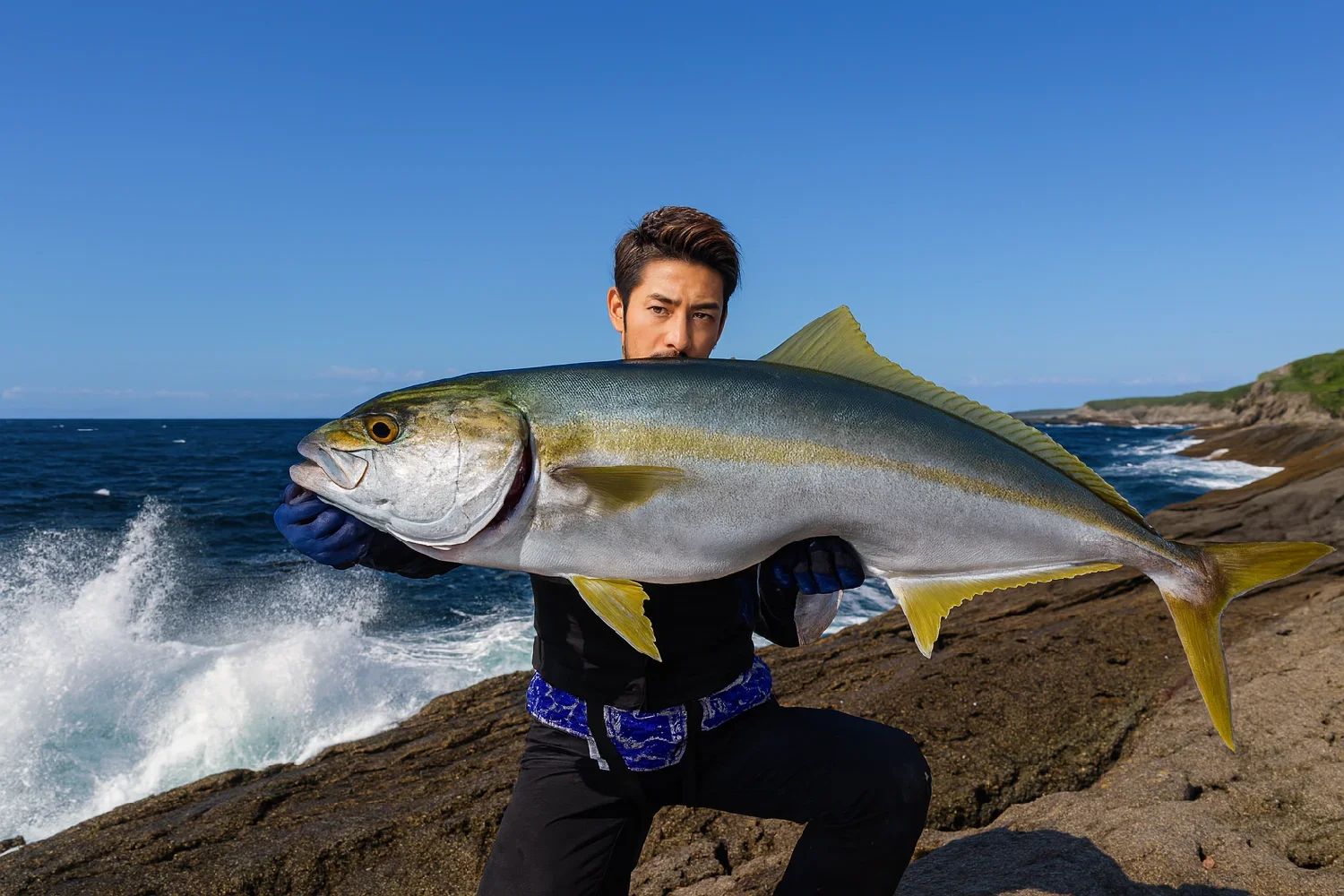 佐渡島でヒラマサの釣果を得た広岡