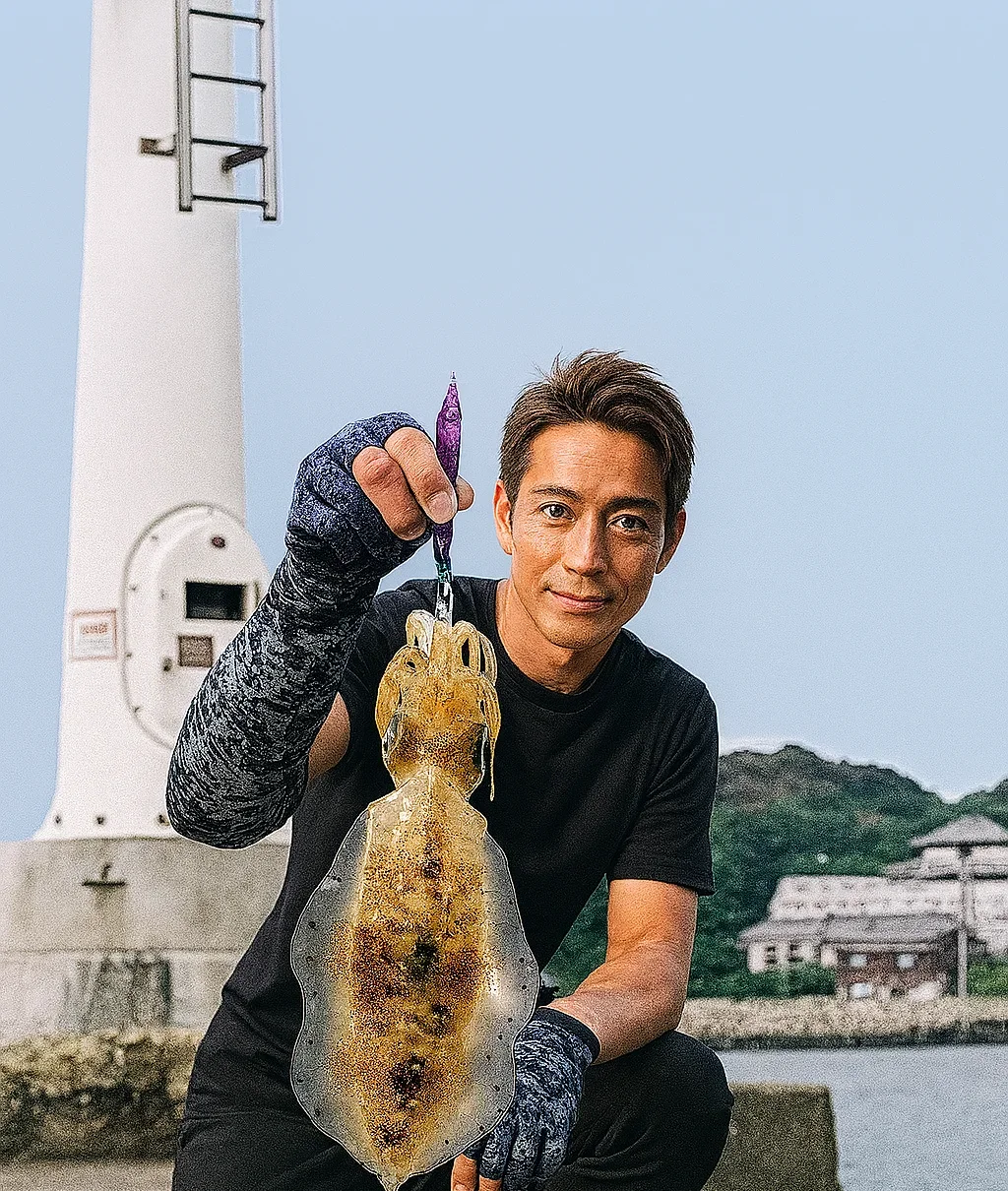 青海島でアオリイカを釣る亀岡