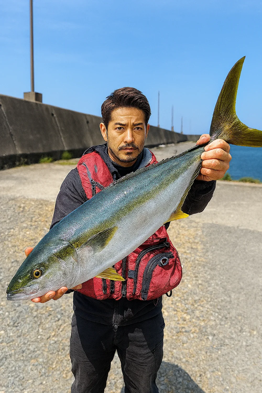 三隅火電波止でヒラマサを釣った広岡
