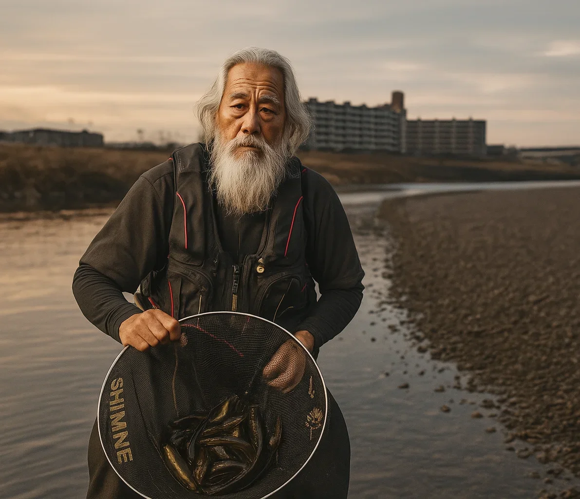多摩川で鮎を釣る米田