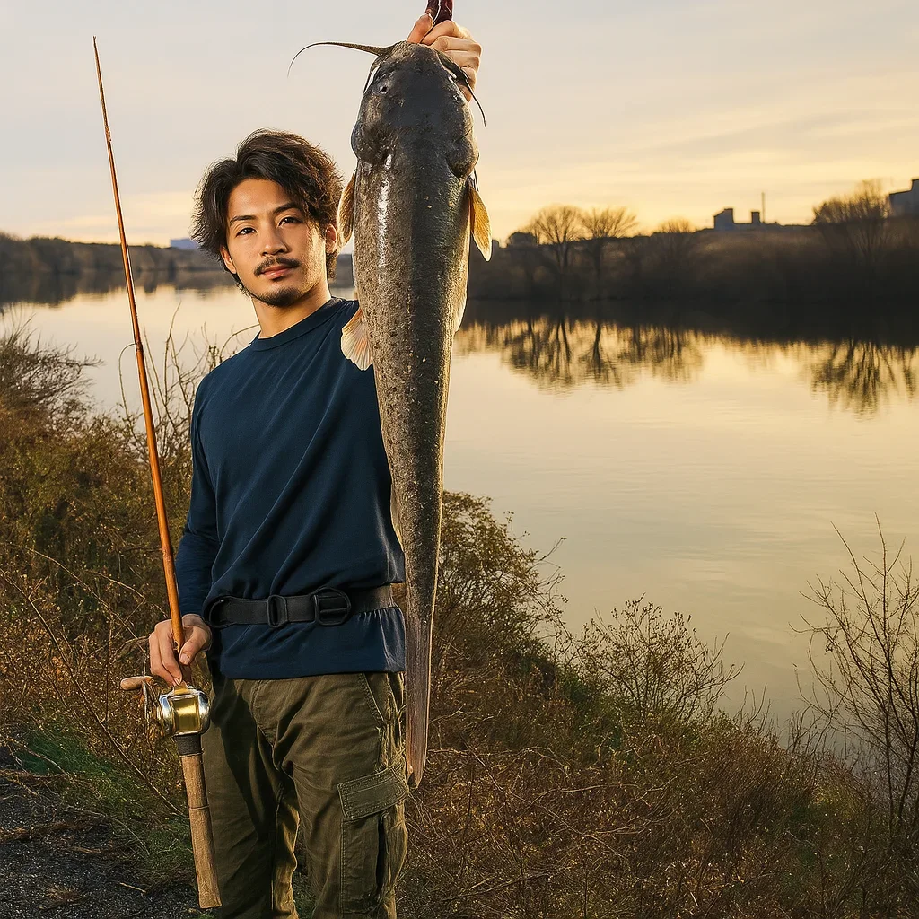 江戸川でナマズを釣る澤田