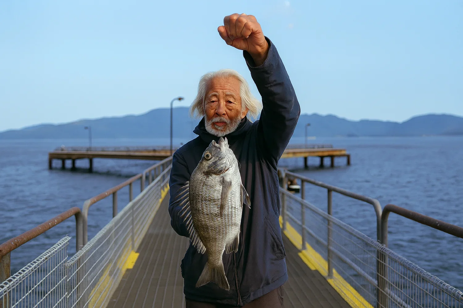 宮津市立海洋つり場でチヌを釣る米田