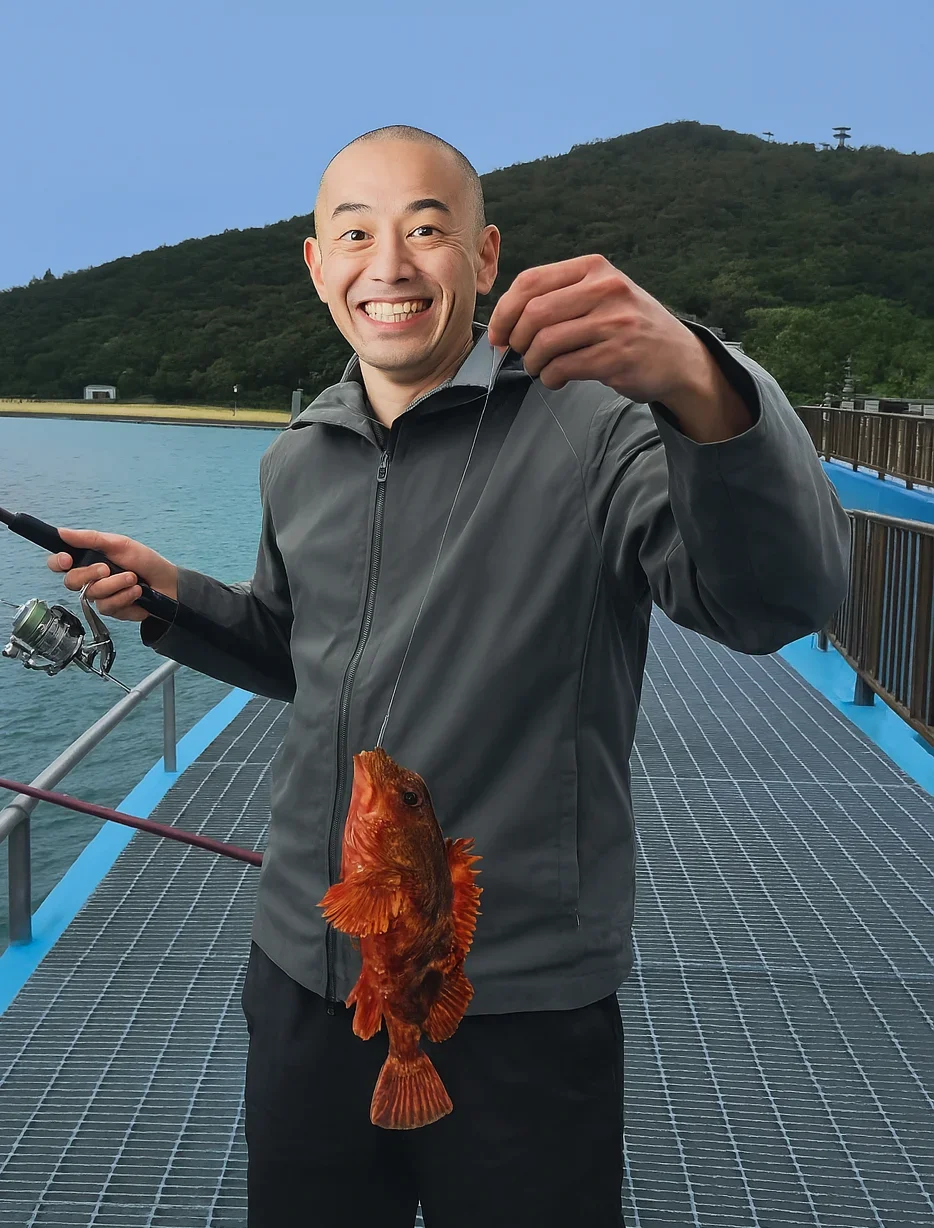 あかぐり海釣公園でカサゴの釣果を得たがんだま君