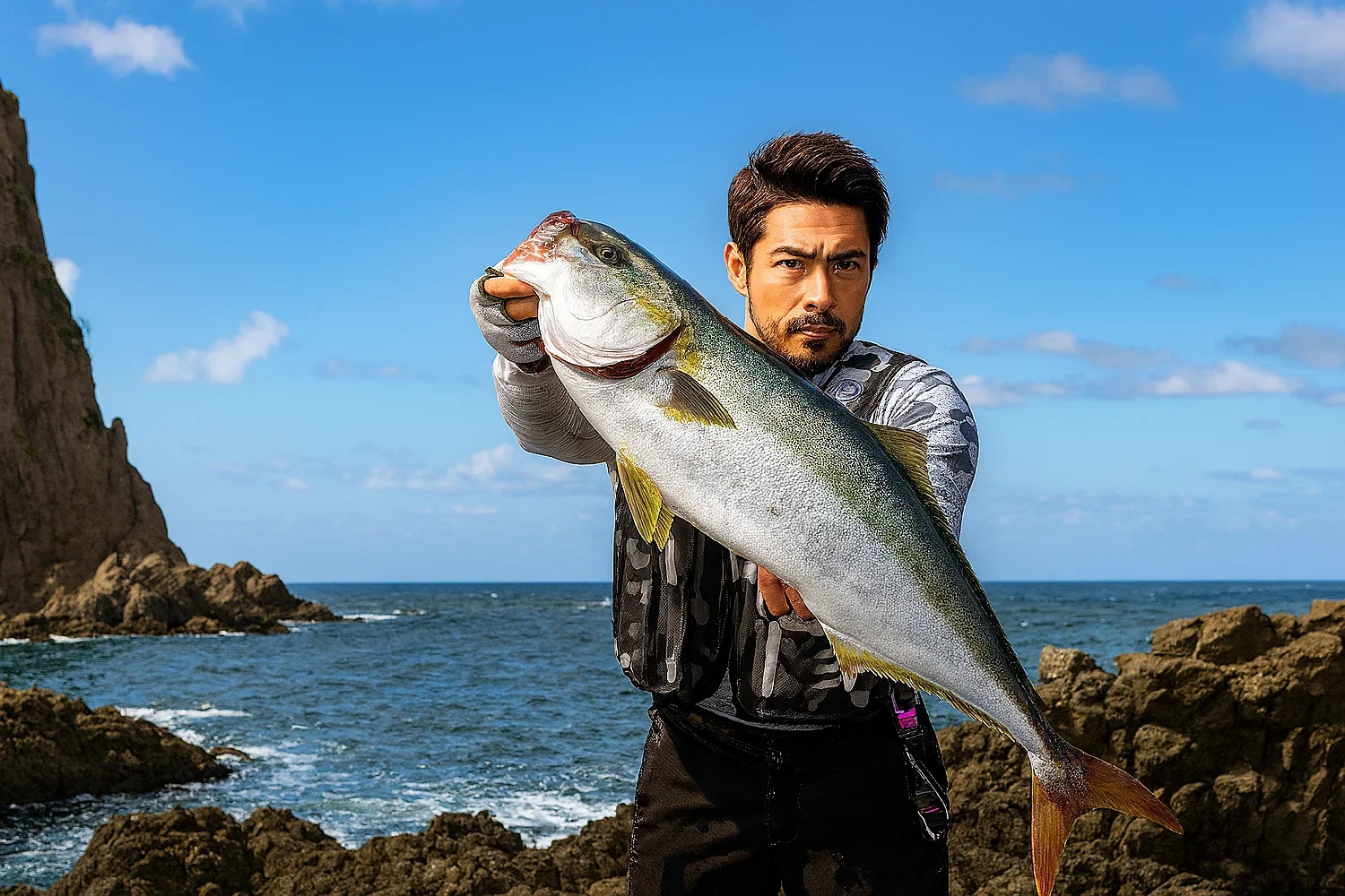 青海島でヒラマサを釣る広岡