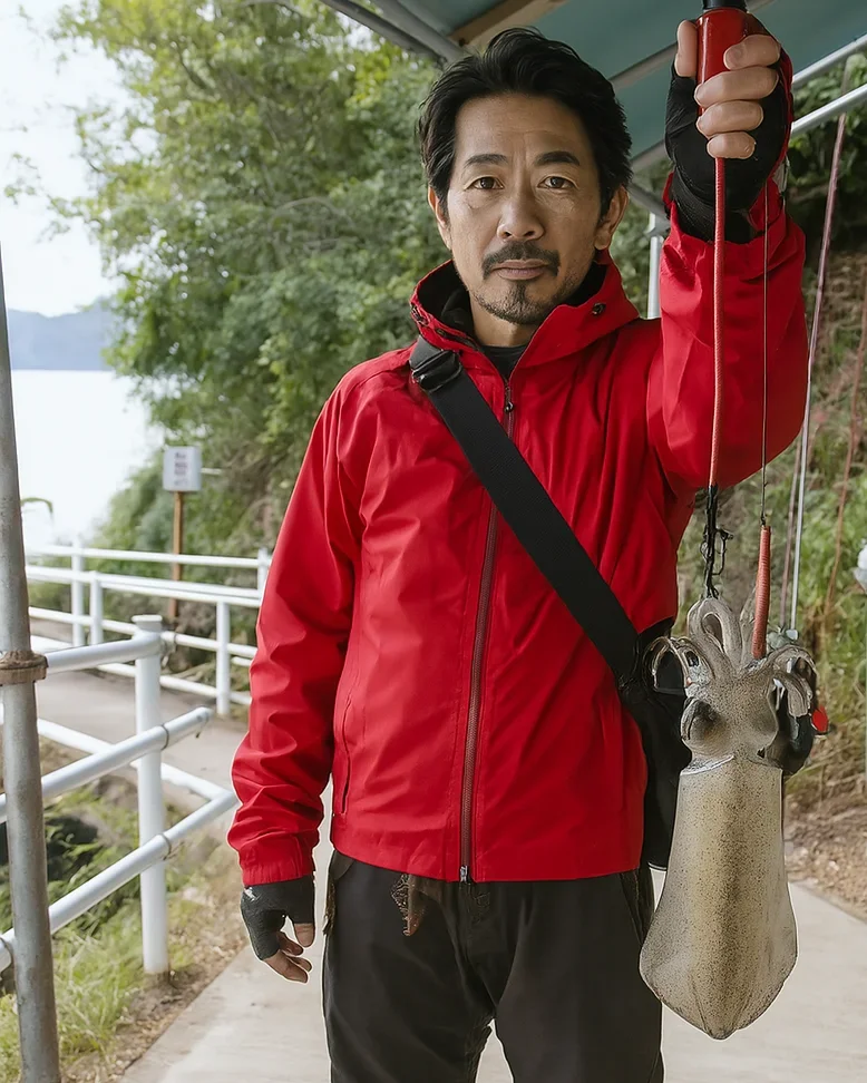 宮津市立海洋つり場でアオリイカの釣果を得た佐々木