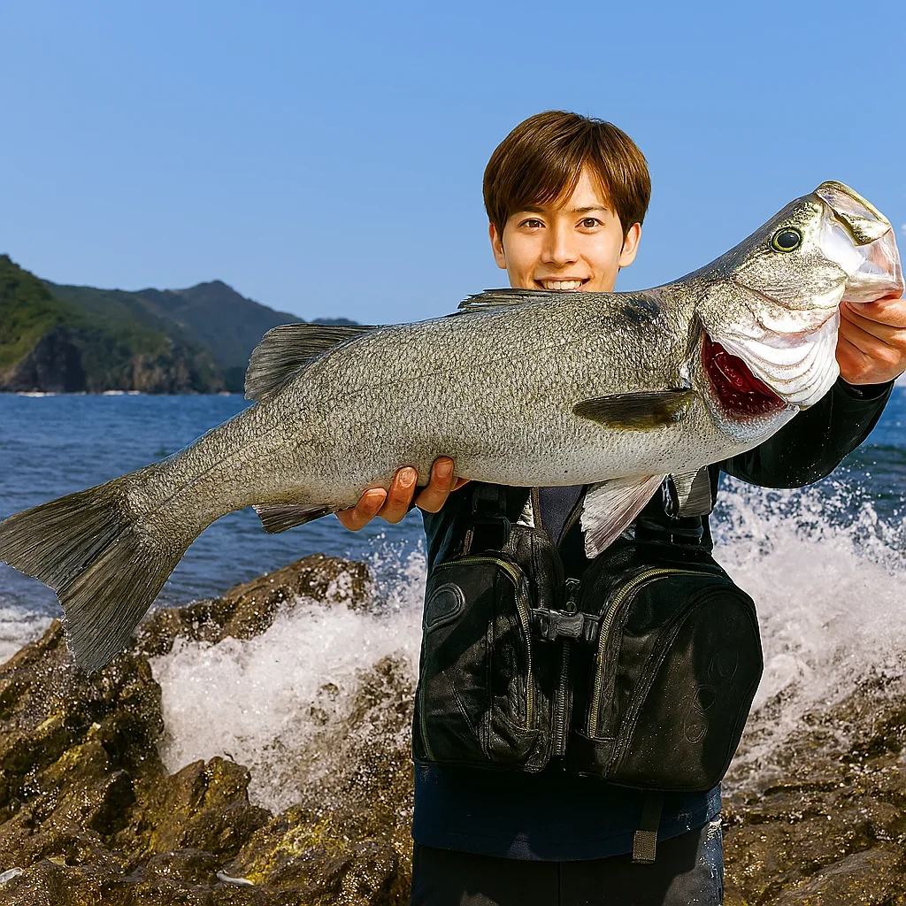 青海島でヒラスズキを釣る久良木