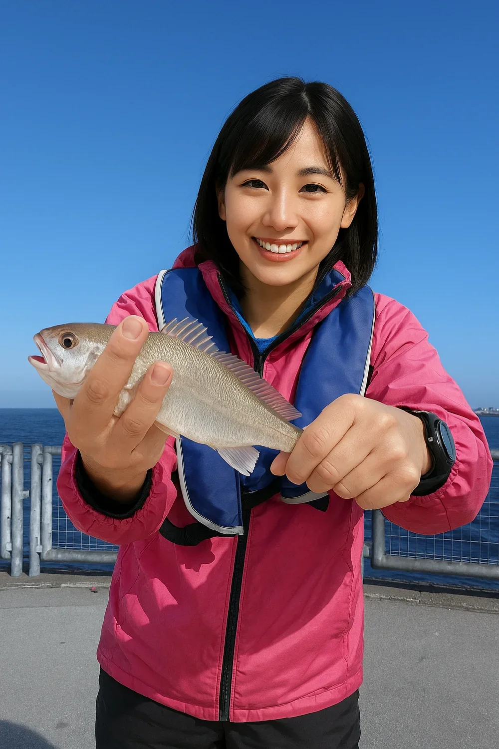本牧海釣り施設でイシモチを釣る黒川