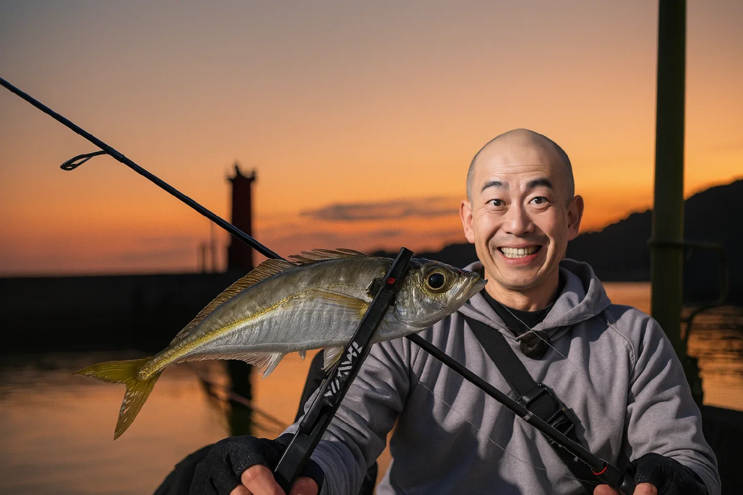 周防大島でアジを釣るがんだま君