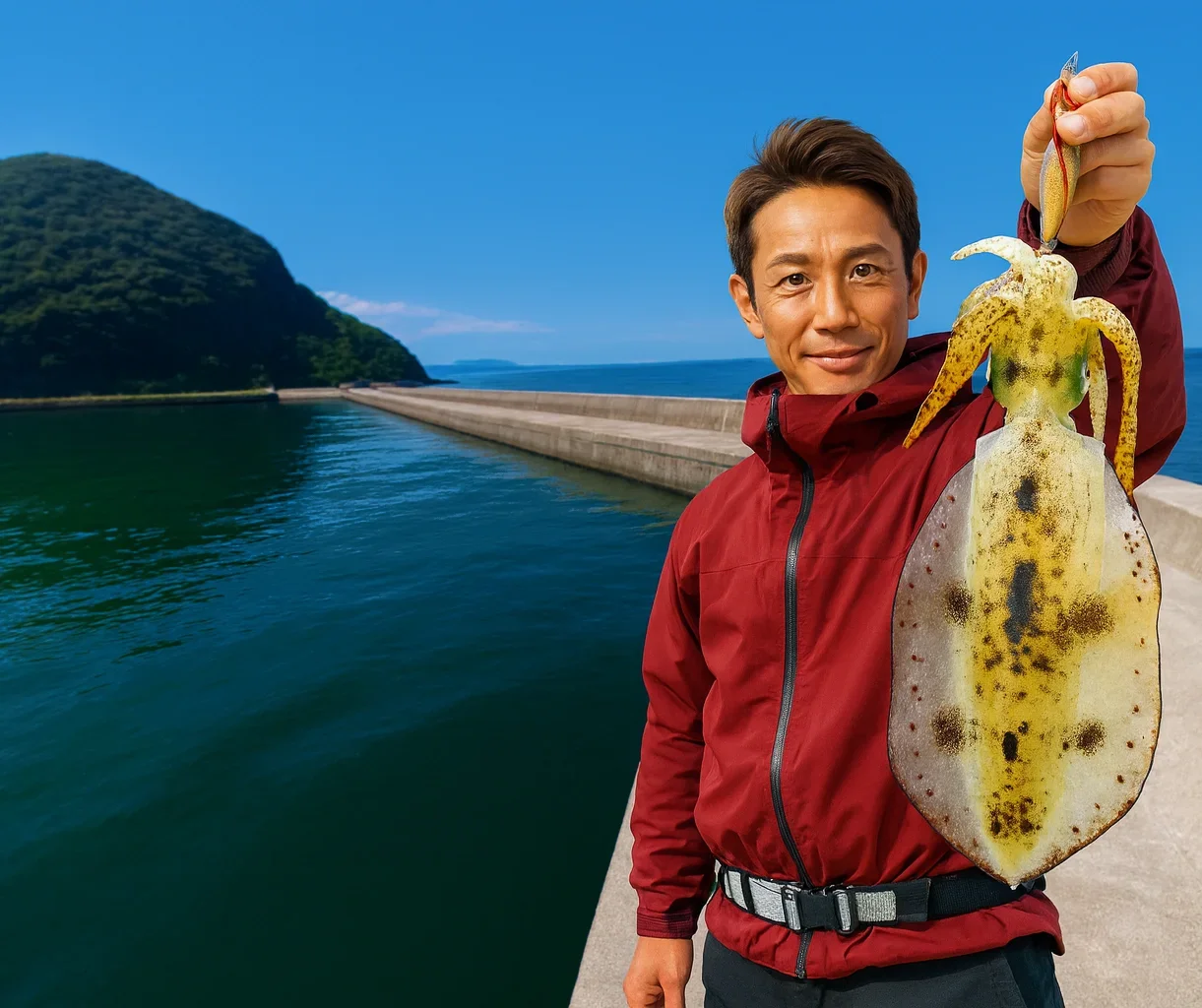 室本港でアオリイカの釣果を得た亀岡