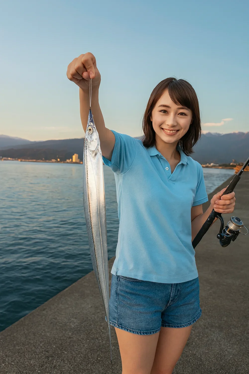 菊本岸壁でタチウオの釣果を得た西岡