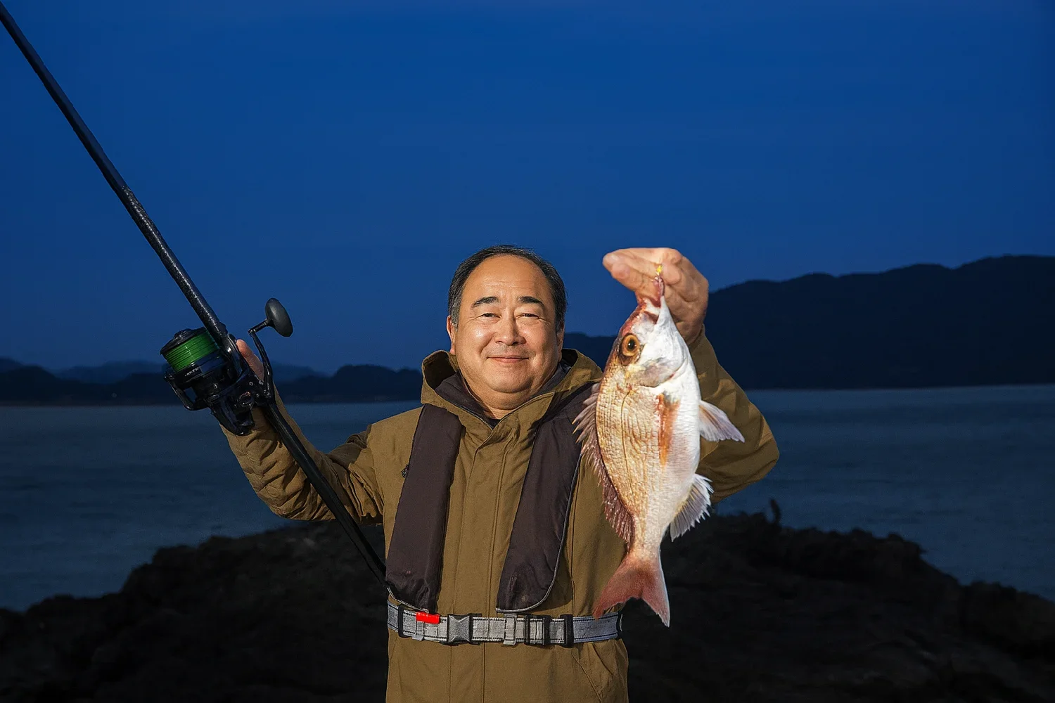大角海浜公園でマダイの釣果を得た持田
