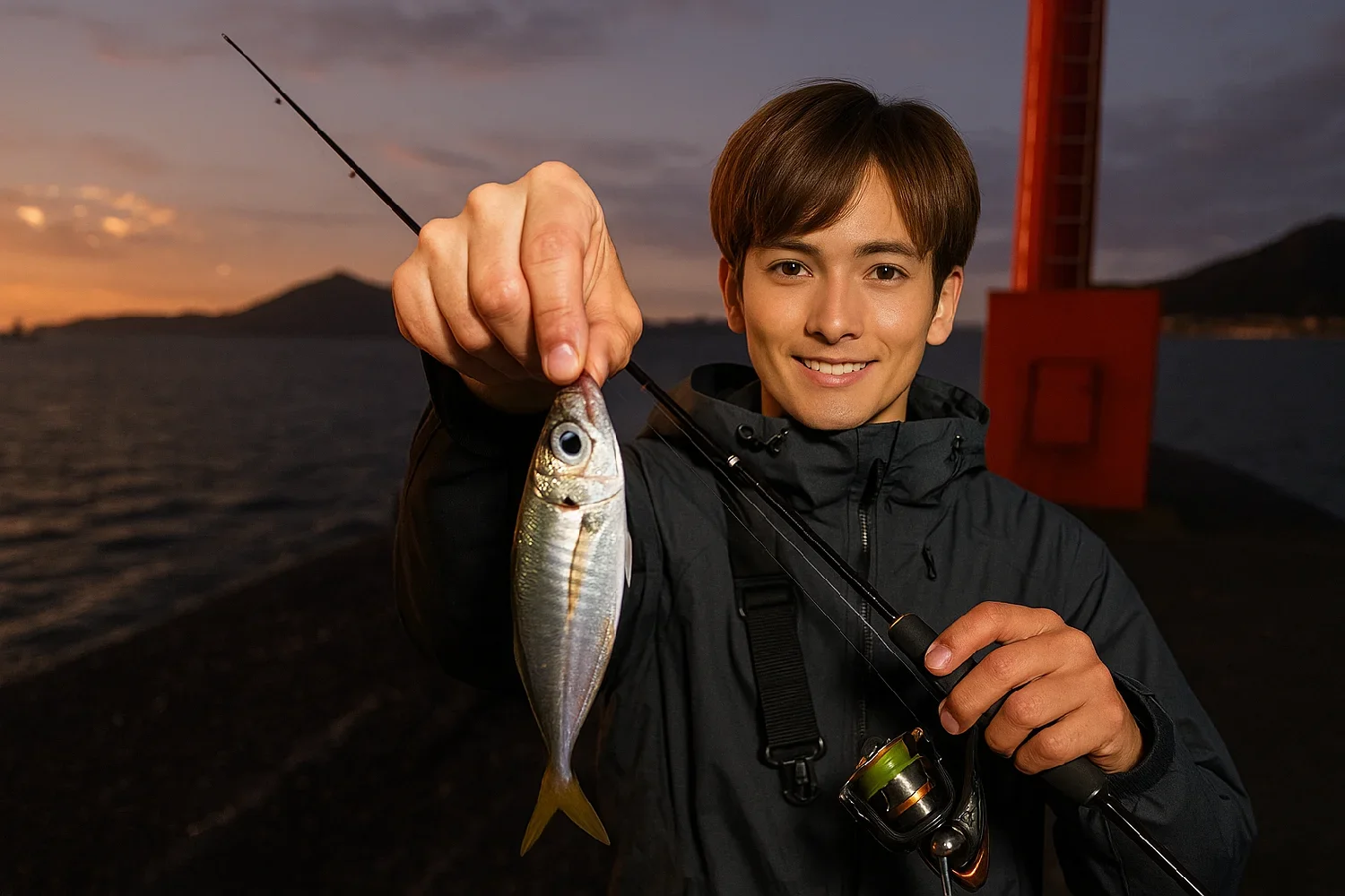 三津浜港でアジの釣果を得た久良木