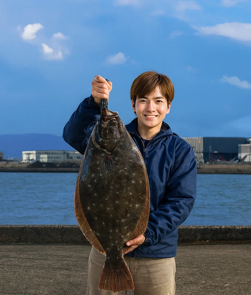 南吉田でヒラメの釣果を得た久良木
