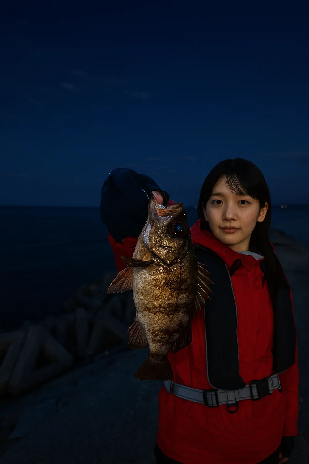 箕浦漁港でメバルの釣果を得た森永