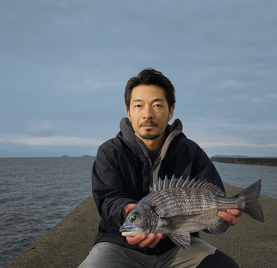 長津漁港でチヌの釣果を得た佐々木