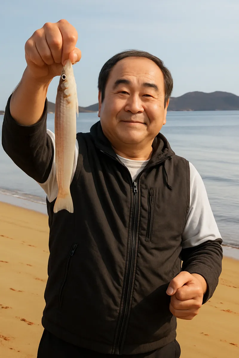 さつき松原でシロギスの釣果を得た持田.webp