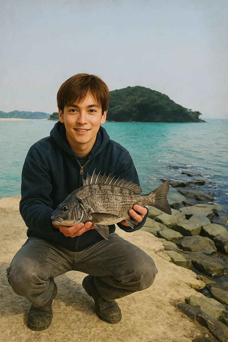 イマリンビーチでチヌの釣果を得た久良木.webp