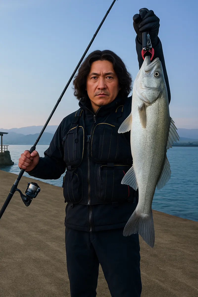 マリンピア沖洲でシーバスの釣果を得た岸本.webp