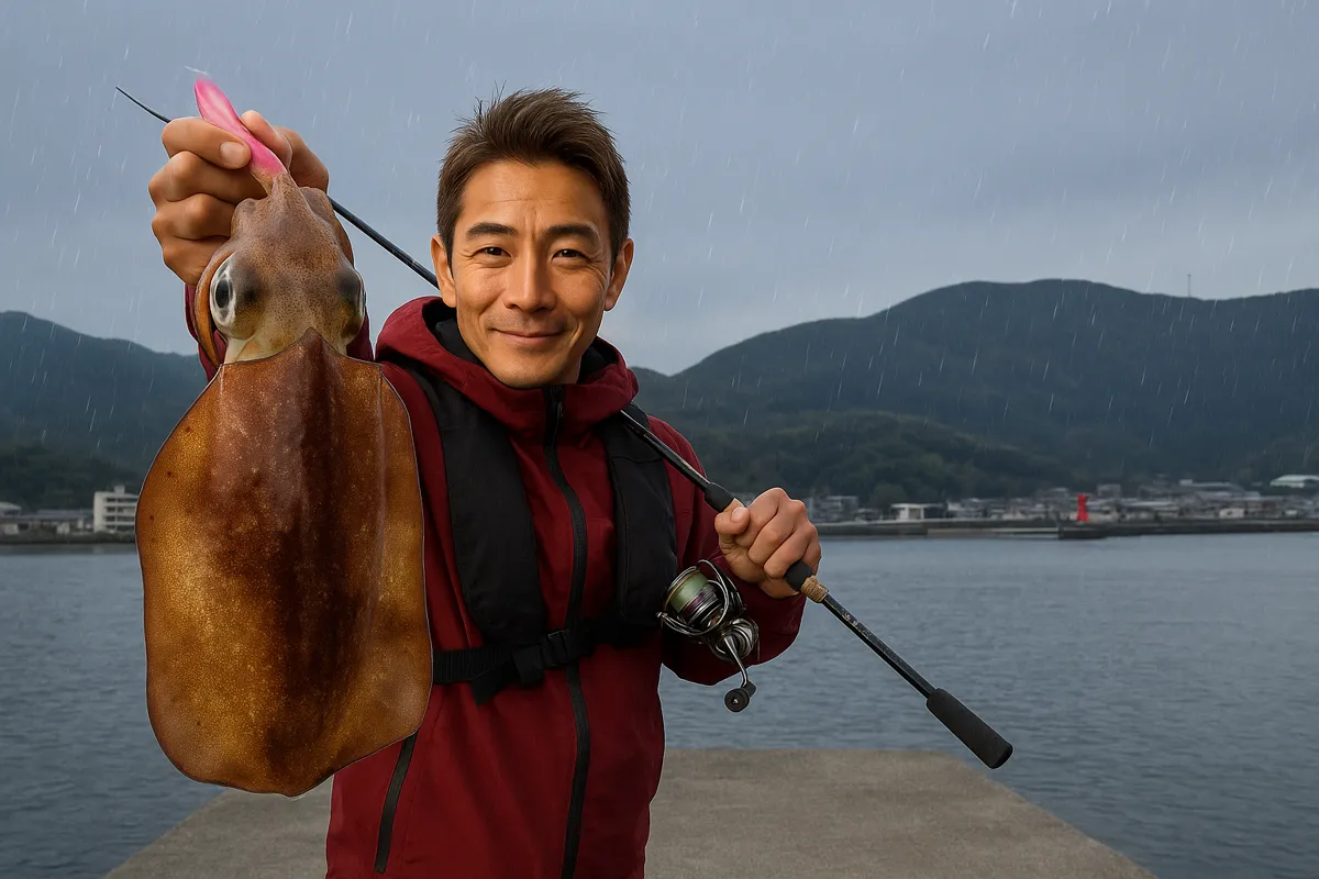 三崎港でアオリイカの釣果を得た亀岡.webp