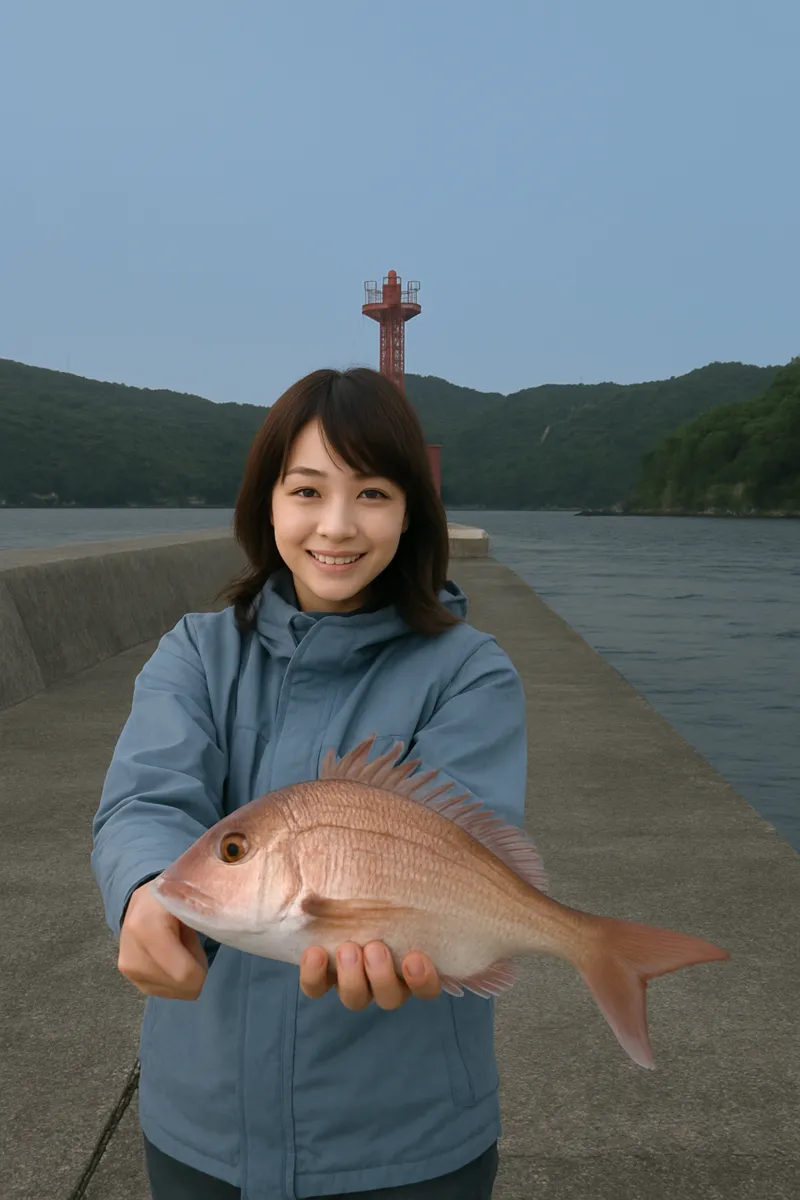 三机港でマダイの釣果を得た西岡.webp
