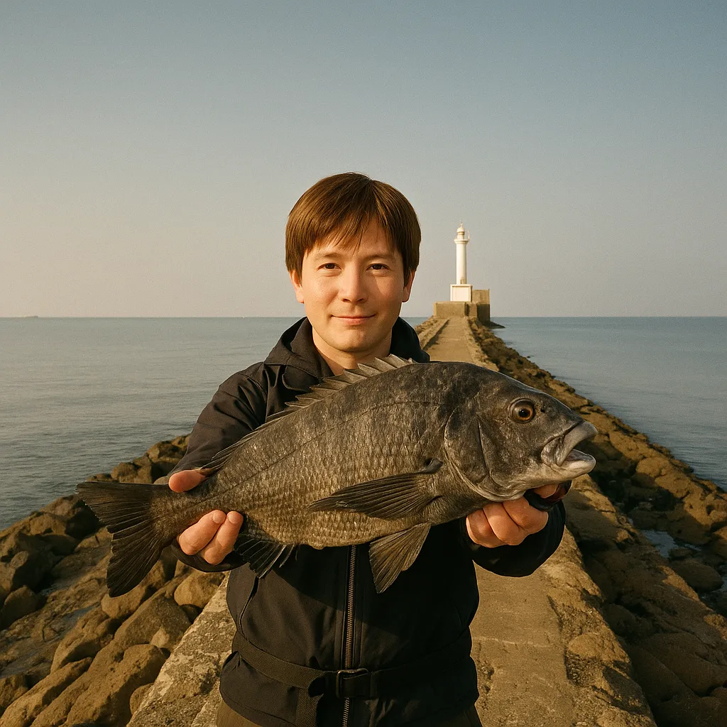 三池港.でチヌの釣果を得た男性.webp