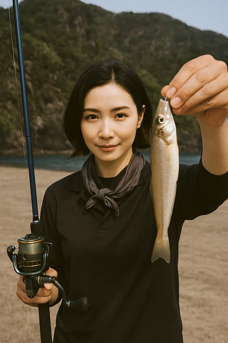 下中野漁港でシロギスの釣果を得た八重田.webp