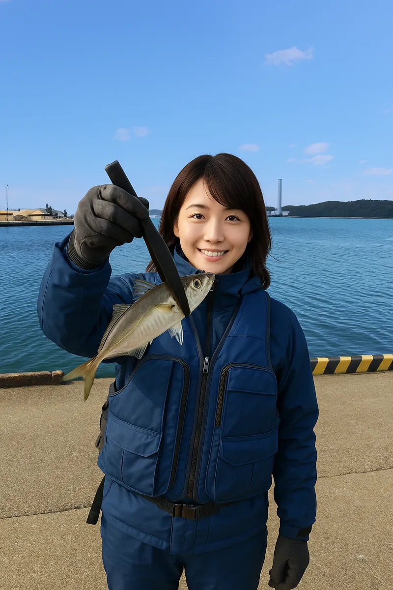 中浦緑地公園でアジの釣果を得た西岡.webp
