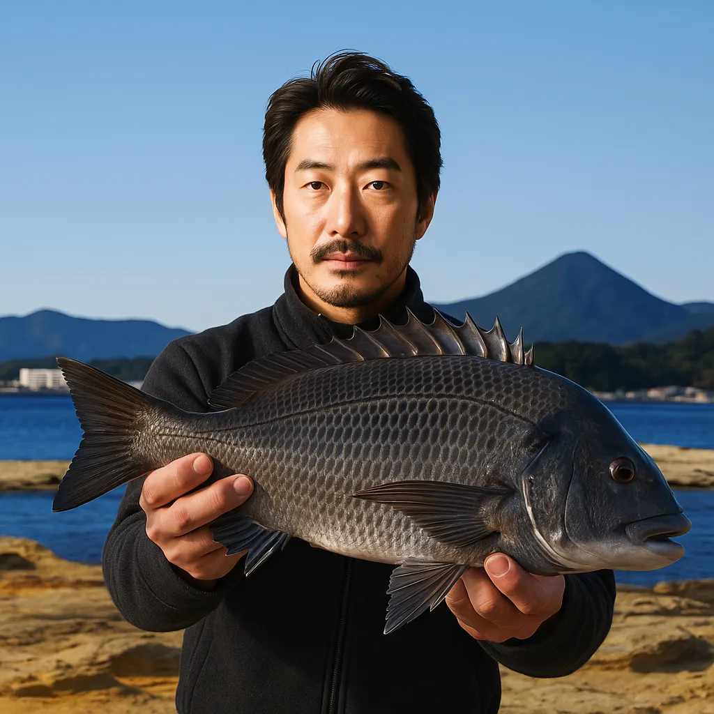 九十九島でチヌの釣果を得た佐々木.webp