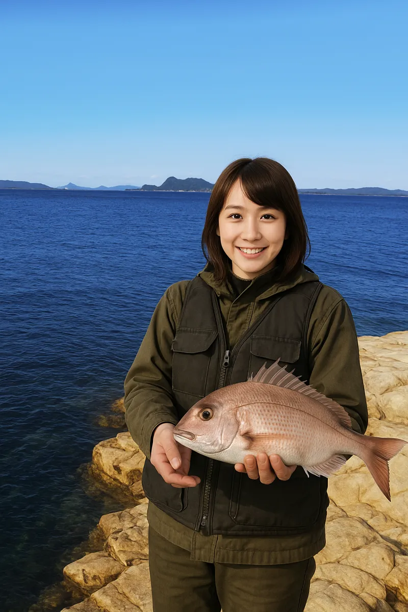 九十九島でマダイの釣果を得た西岡.webp