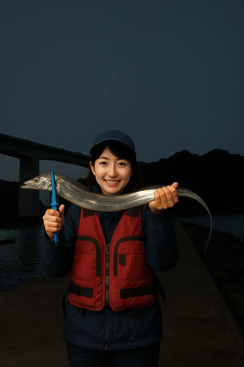 亀浦漁港でタチウオの釣果を得た西岡.webp