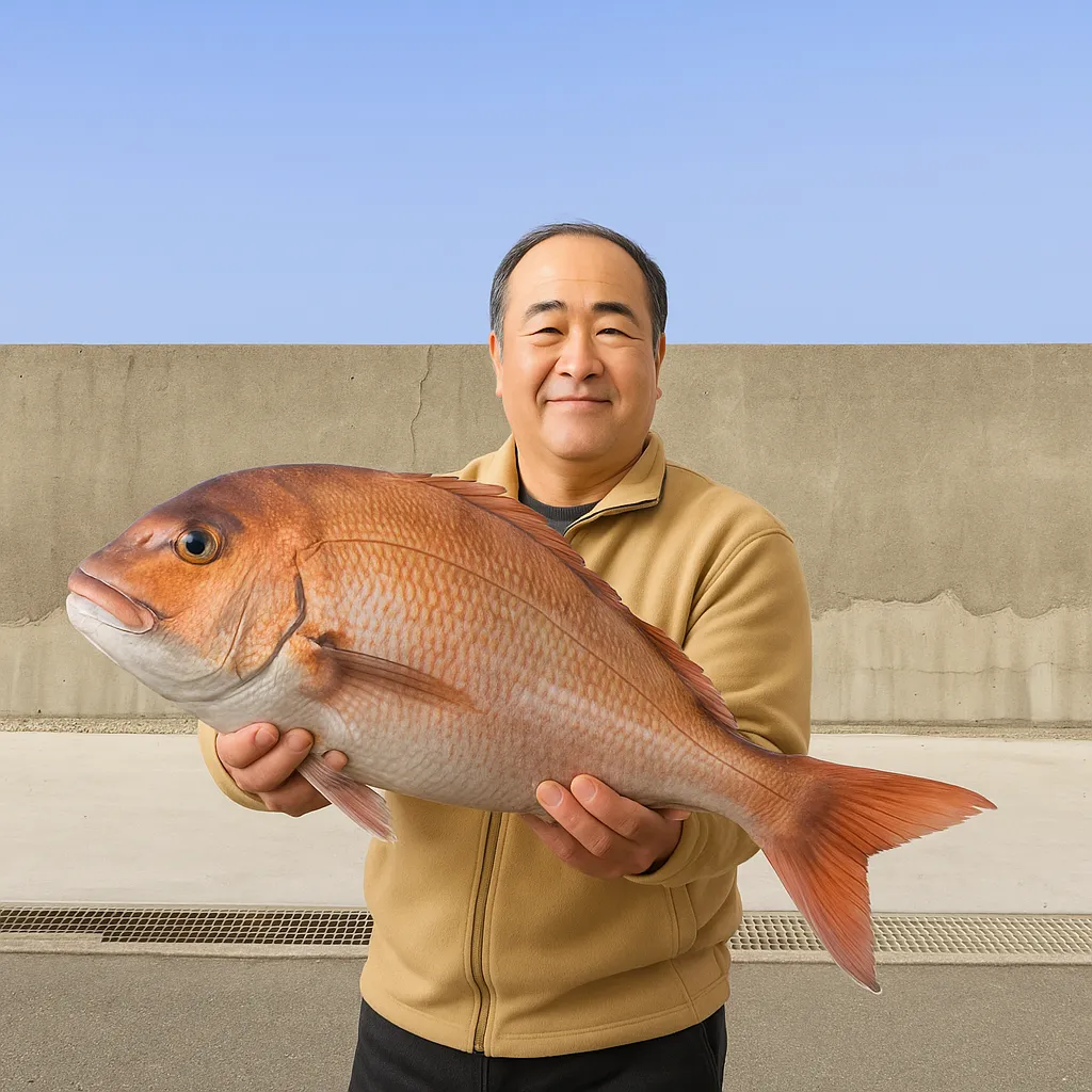 今出港でマダイの釣果を得た持田.webp