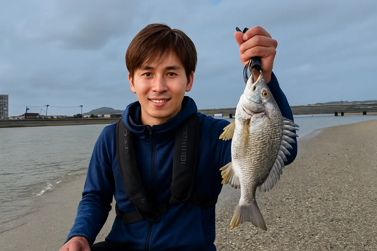 今津干潟でキビレの釣果を得た久良木.webp