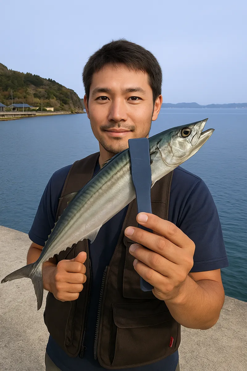 今福漁港でサゴシの釣果を得た男性.webp
