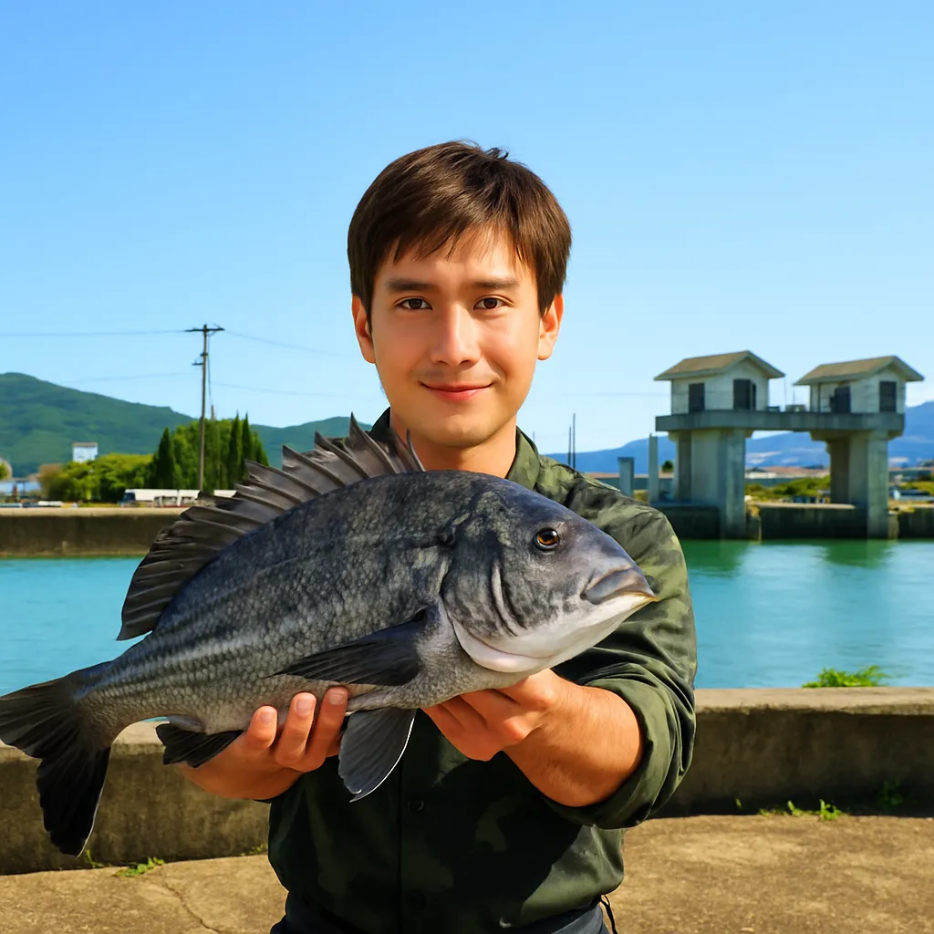伊万里川河口でチヌの釣果を得た久良木.webp