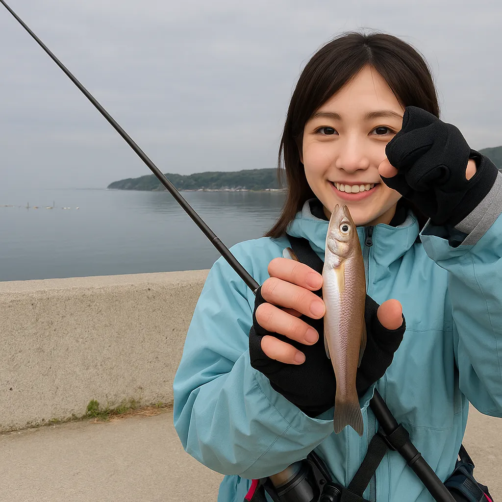 八工区岸壁でシロギスの釣果を得た西岡.webp