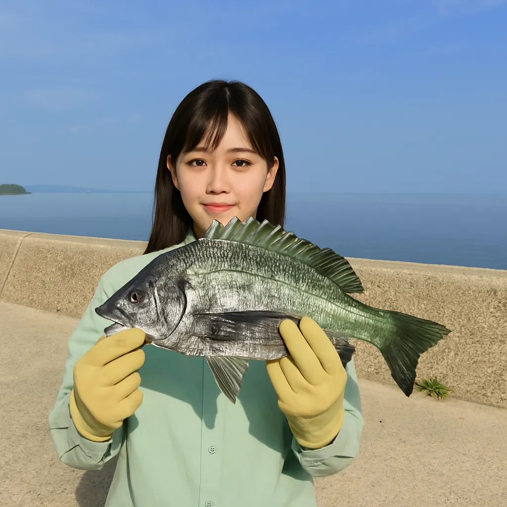 八工区岸壁でチヌの釣果を得た女性.webp