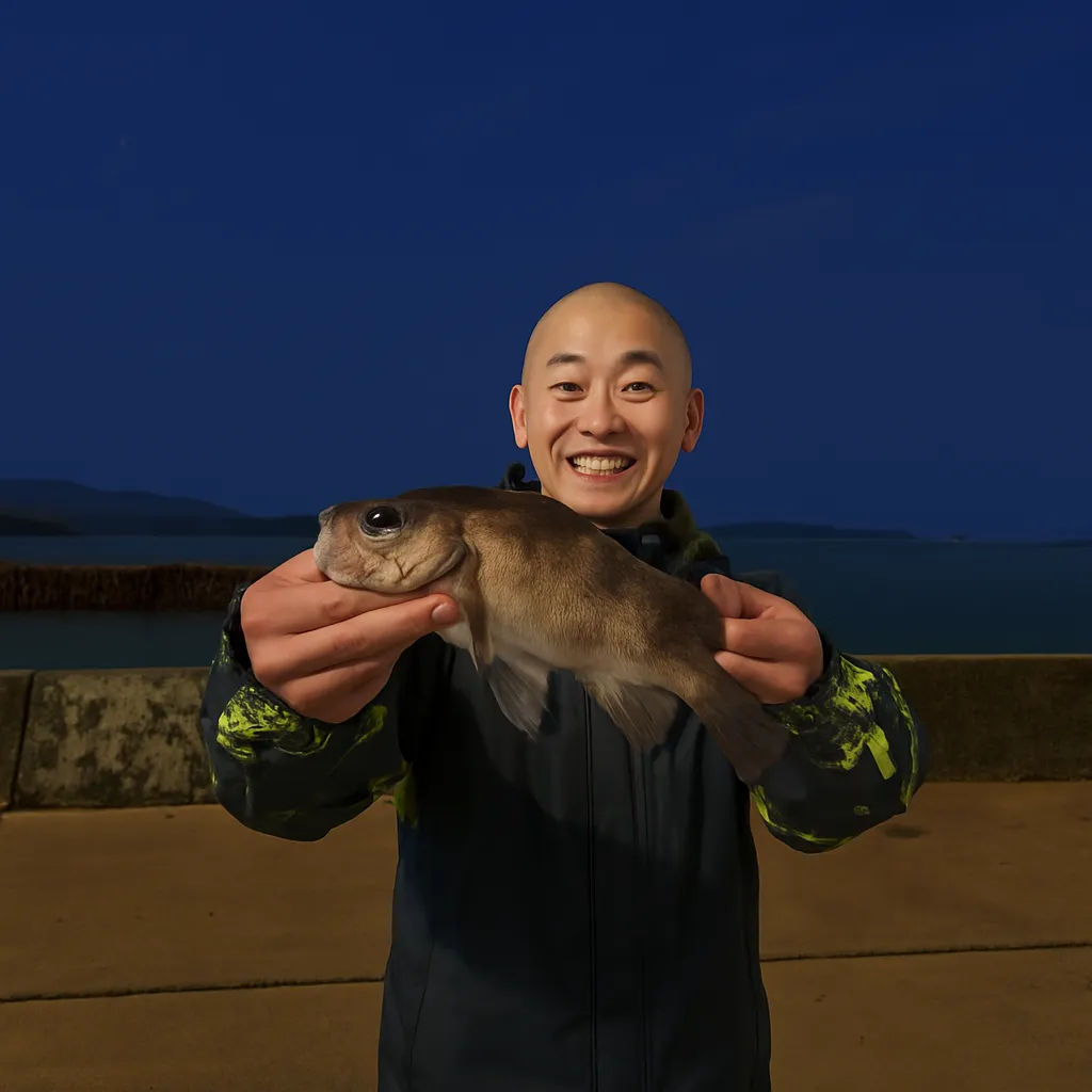 八工区岸壁でメバルの釣果を得たがんだま君.webp