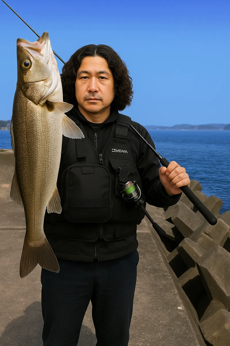 八木の鼻でシーバスの釣果を得た岸本.webp