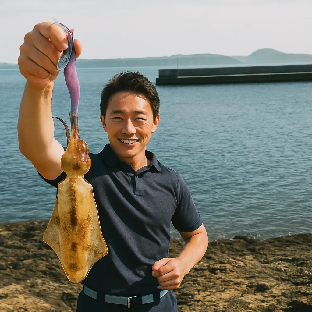 加唐島でアオリイカの釣果を得た亀岡.webp