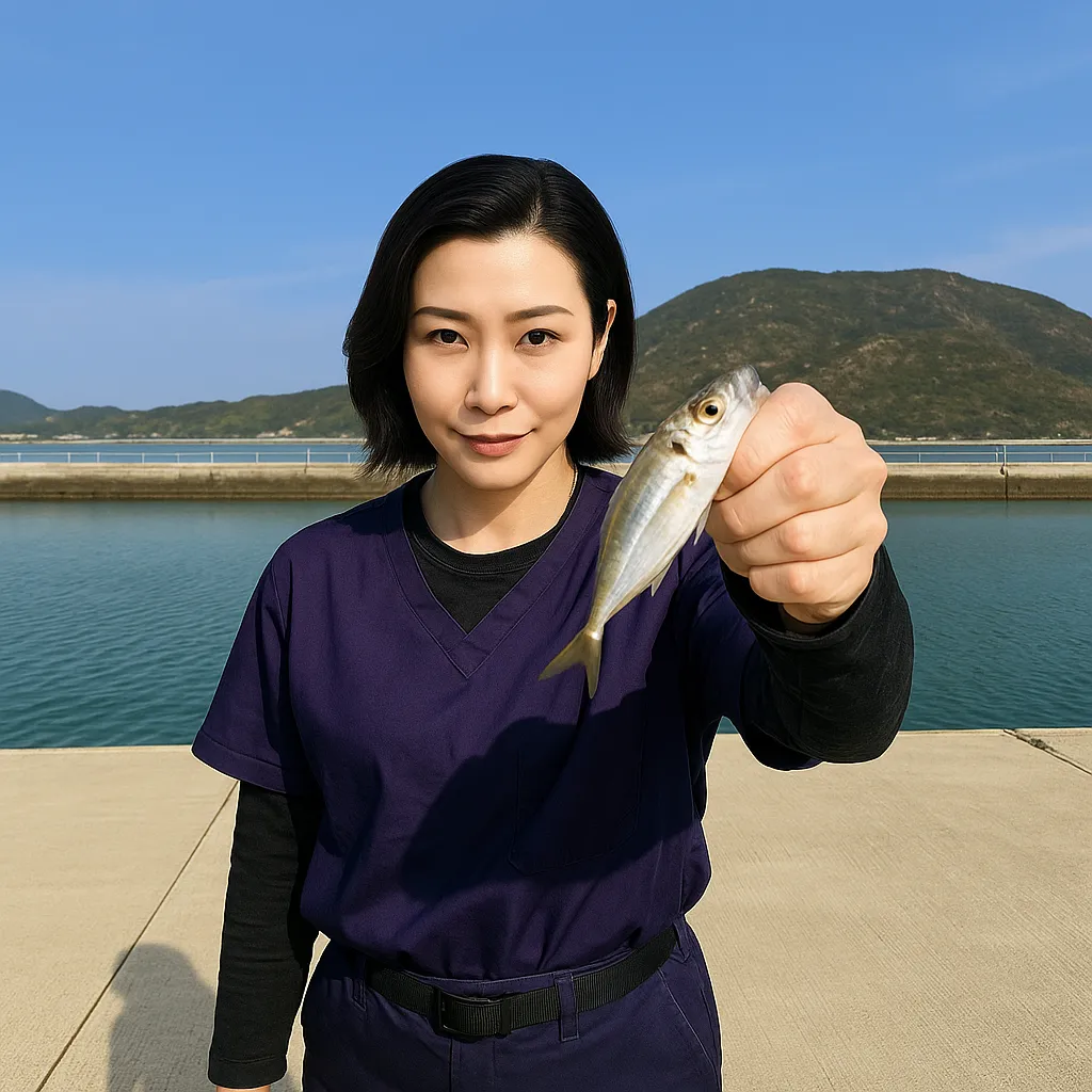 加布里漁港でアジの釣果を得た八重田.webp