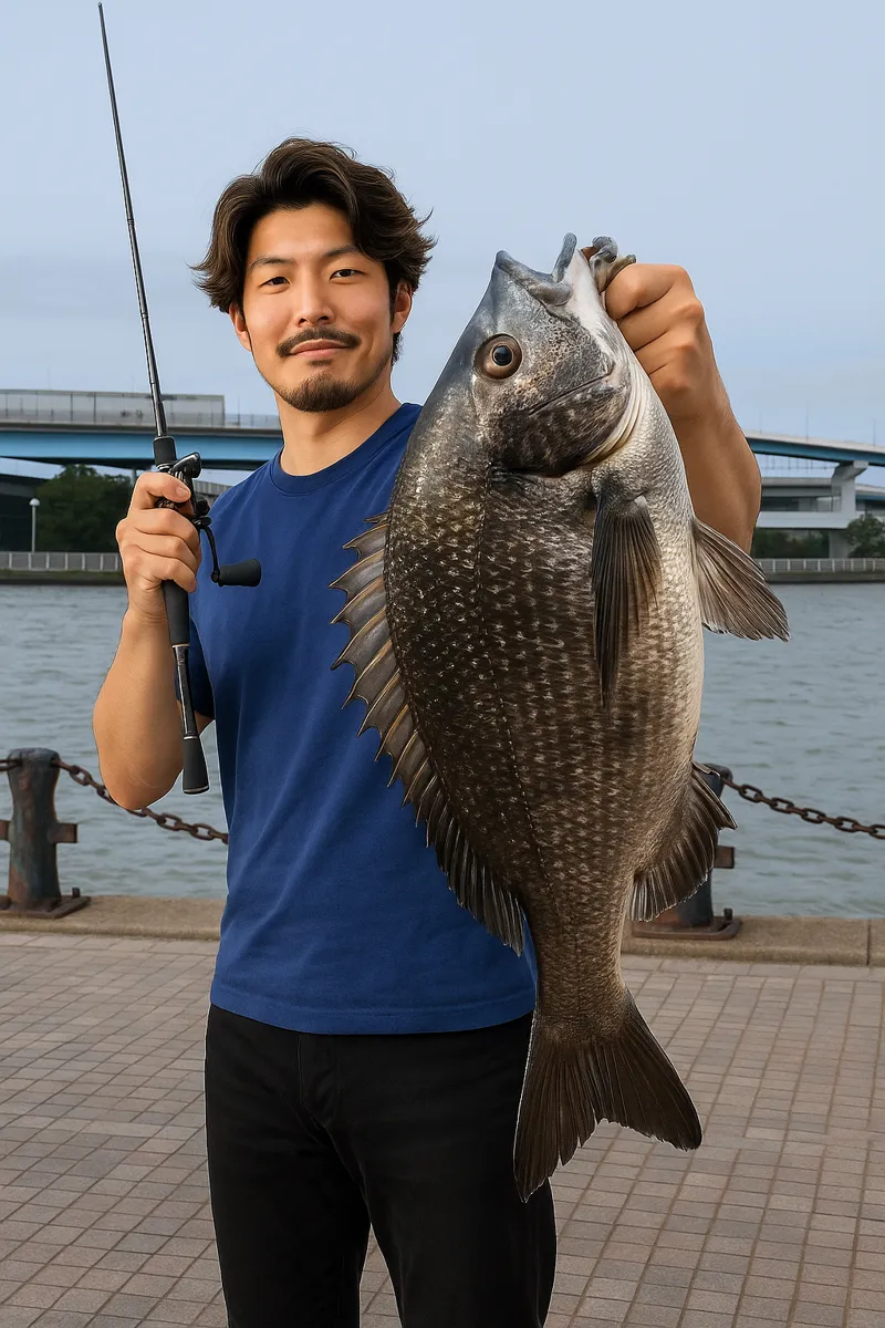 博多埠頭でチヌの釣果を得た澤田.webp