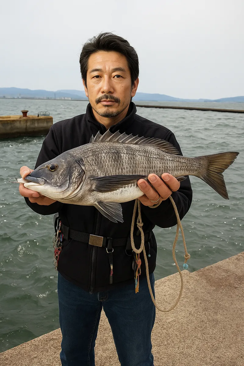 博多沖防でチヌの釣果を得た佐々木.webp