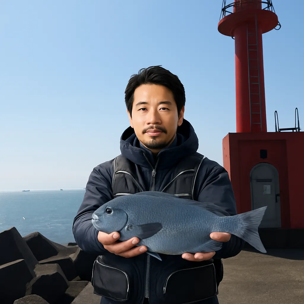 古牟岐港でグレの釣果を得た佐々木.webp